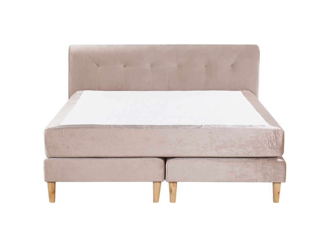 Cama de casal BELIANI Marquise de Veludo Creme 171x213x91