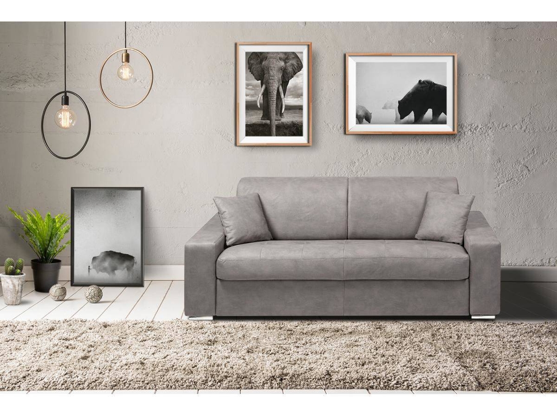 Sofá Cama Emir VENTE-UNIQUE (Cinzento - Tecido e Veludo - 204x95x85 cm/Dimensões da cama: 140-159 cm)