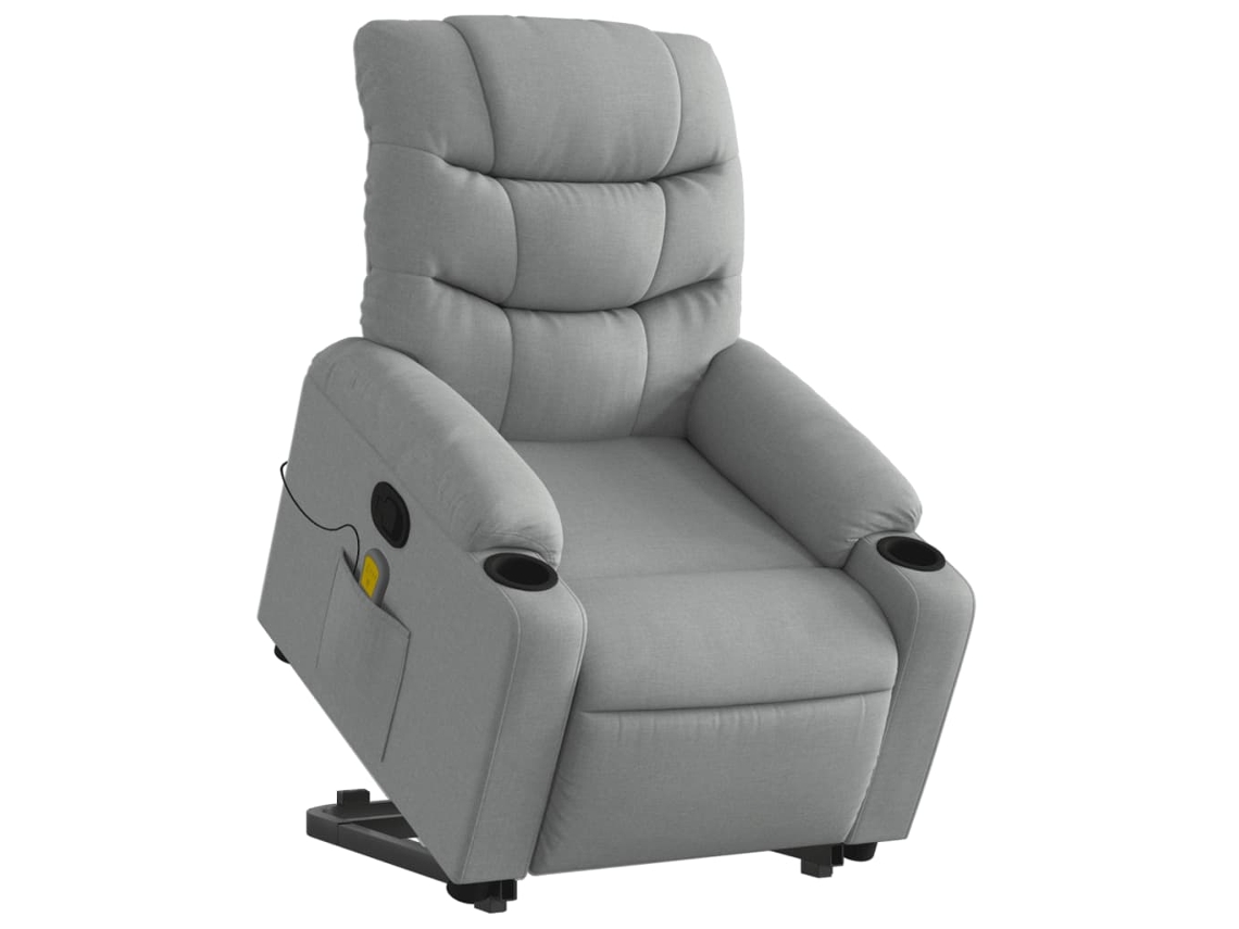 Poltrona reclinável massagens tecido cinzento-claro
