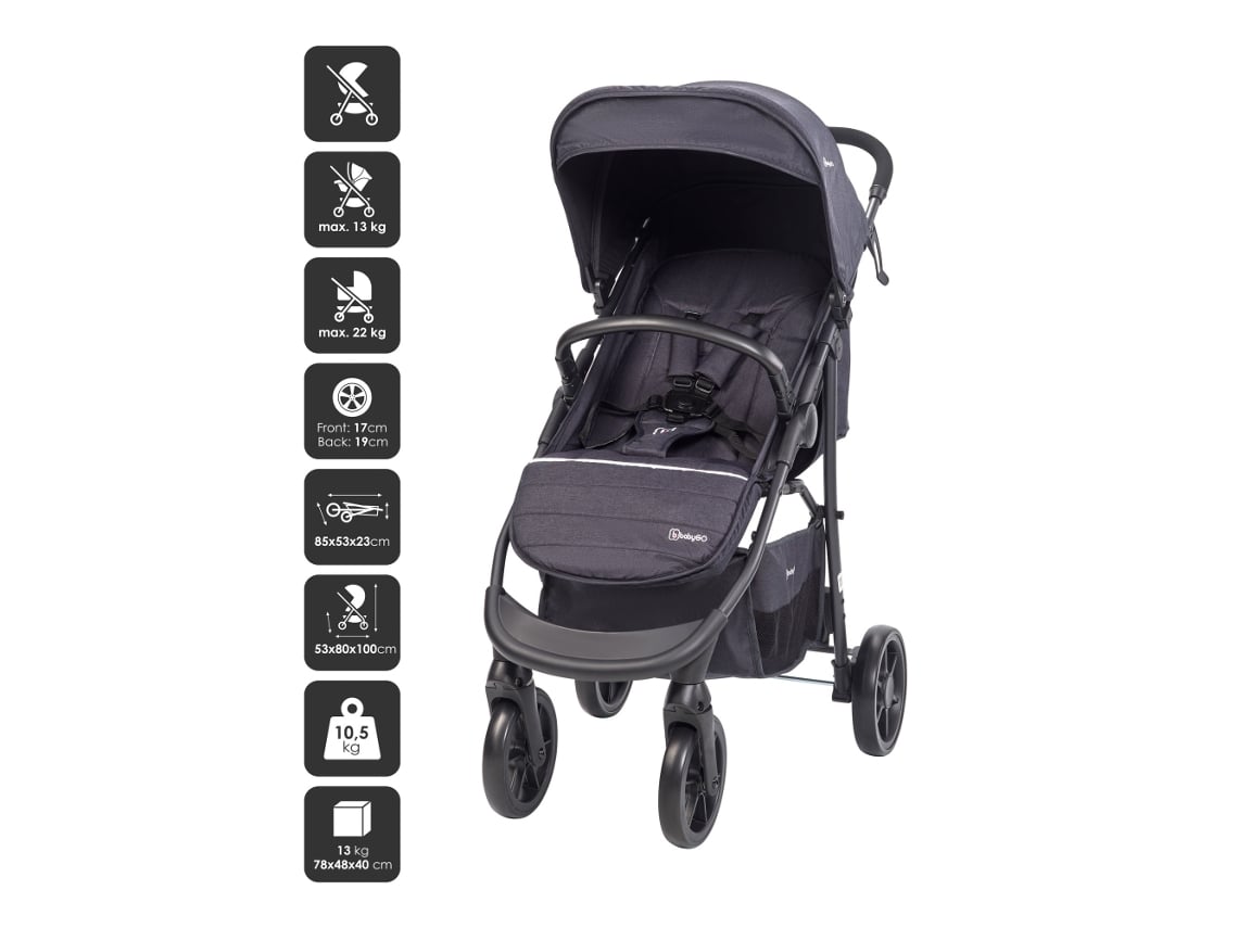Carrinho De Bebé 3 In 1 Babygo Style Black