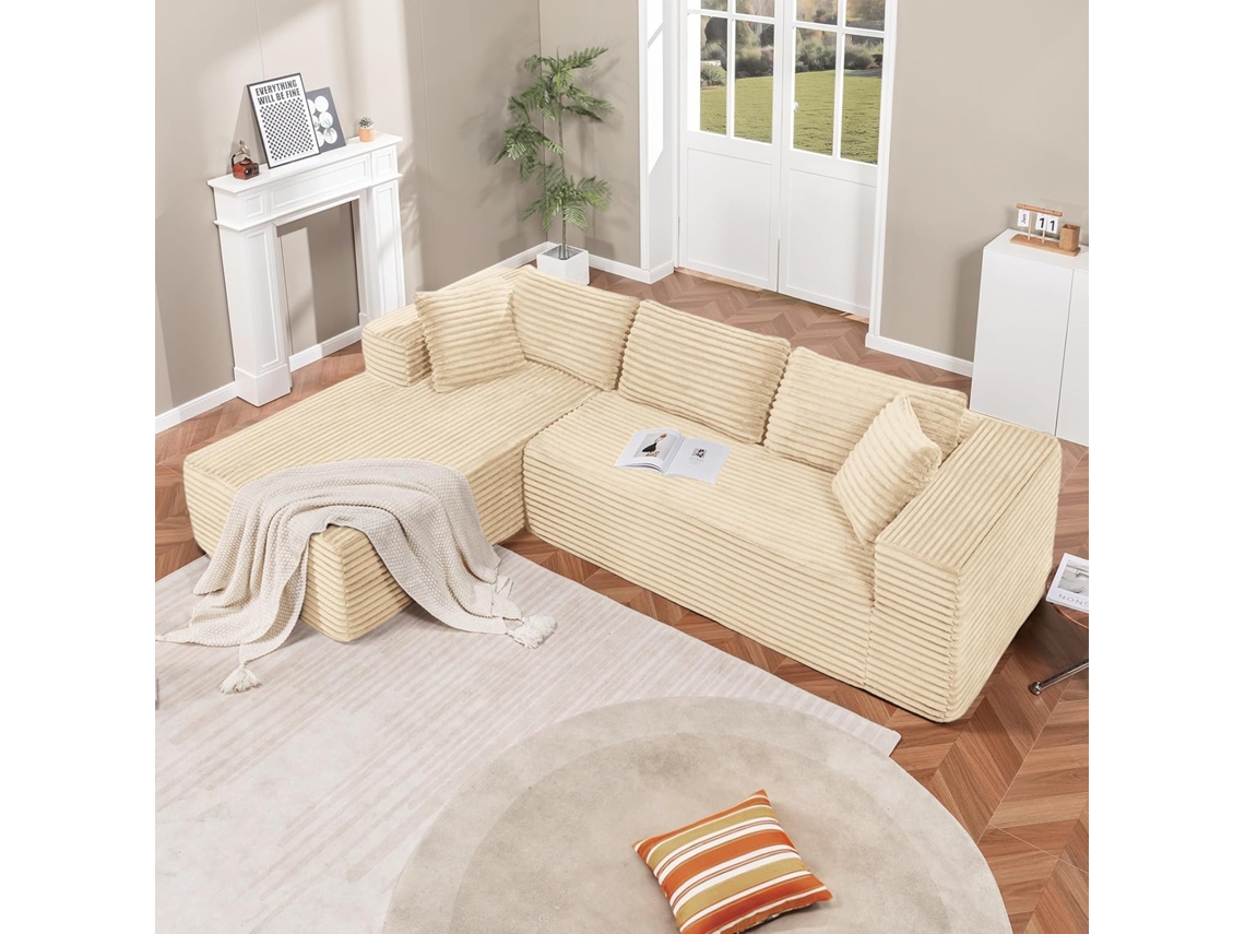 Sofá Modular De 105,sofá Em L Com Braços Largos, Tecido De Bombazine,chaise Longue,sem Necessidade De Montagem Comhoma