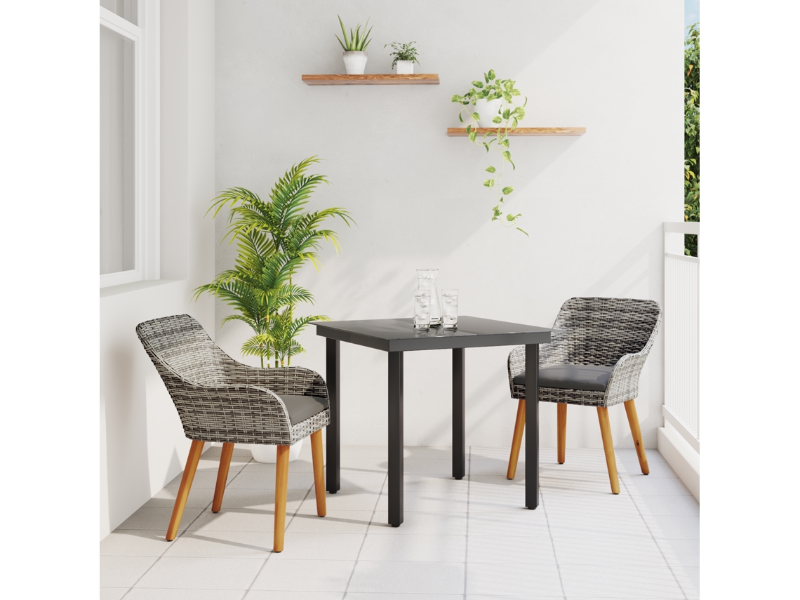 Conjunto 3 De Jantar De Jardim Vidaxl Em Vime Cinza