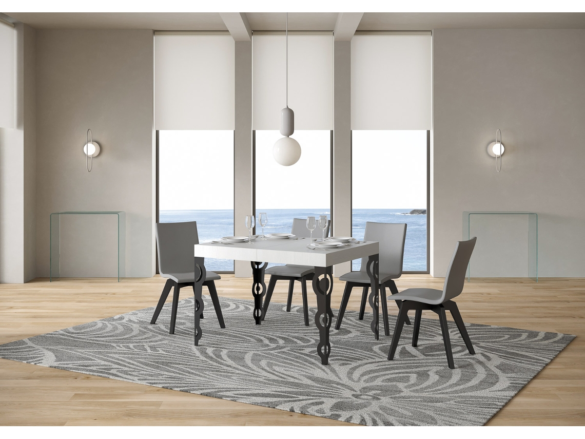 Mesa de Jantar Extensível 70X110/194 Cm Karamay Cinza Branca Quadro Antracite