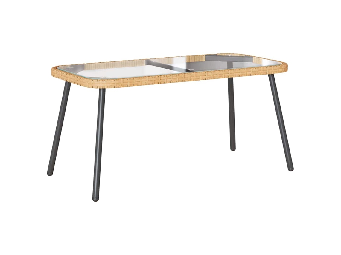 Mesa De Café Marrom/preto 90x45x43cm Rattan Poliéster E Vidro
