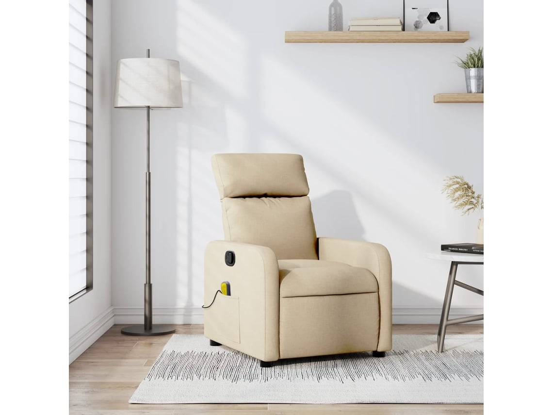 Poltrona de massagens reclinável VIDAXL tecido cor creme