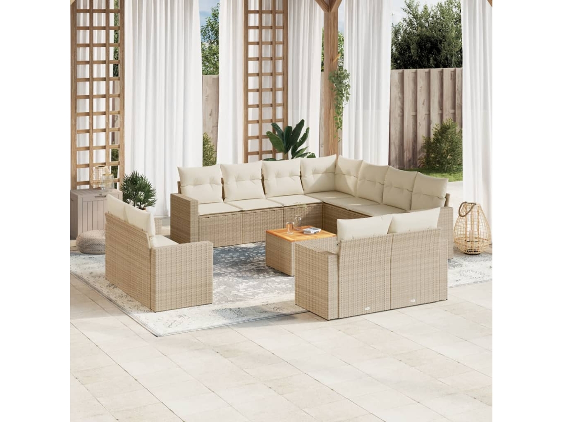 Conjunto 12 de sofás p/ jardim com almofadões VIDAXL vime PE bege
