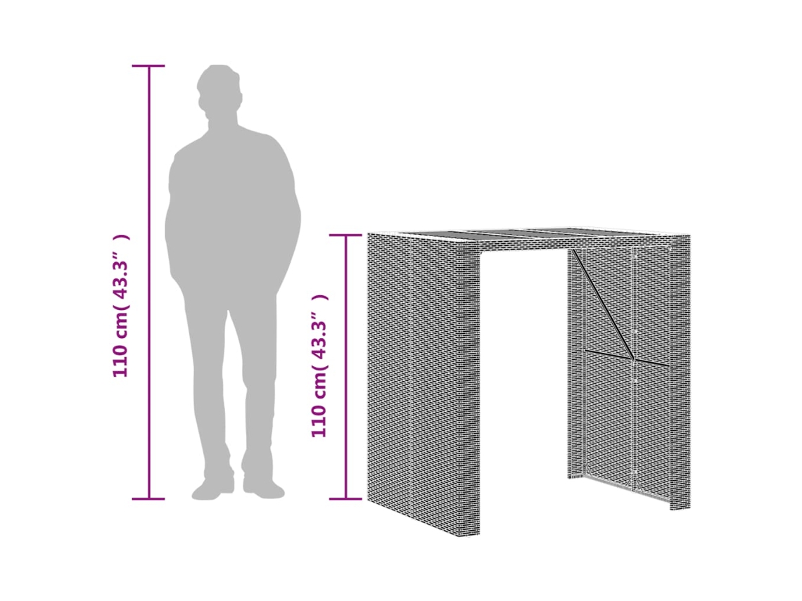 Mesa de Bar para Jardim com Tampo em Acácia Vime Pe Cinza PANGSHIYUAN