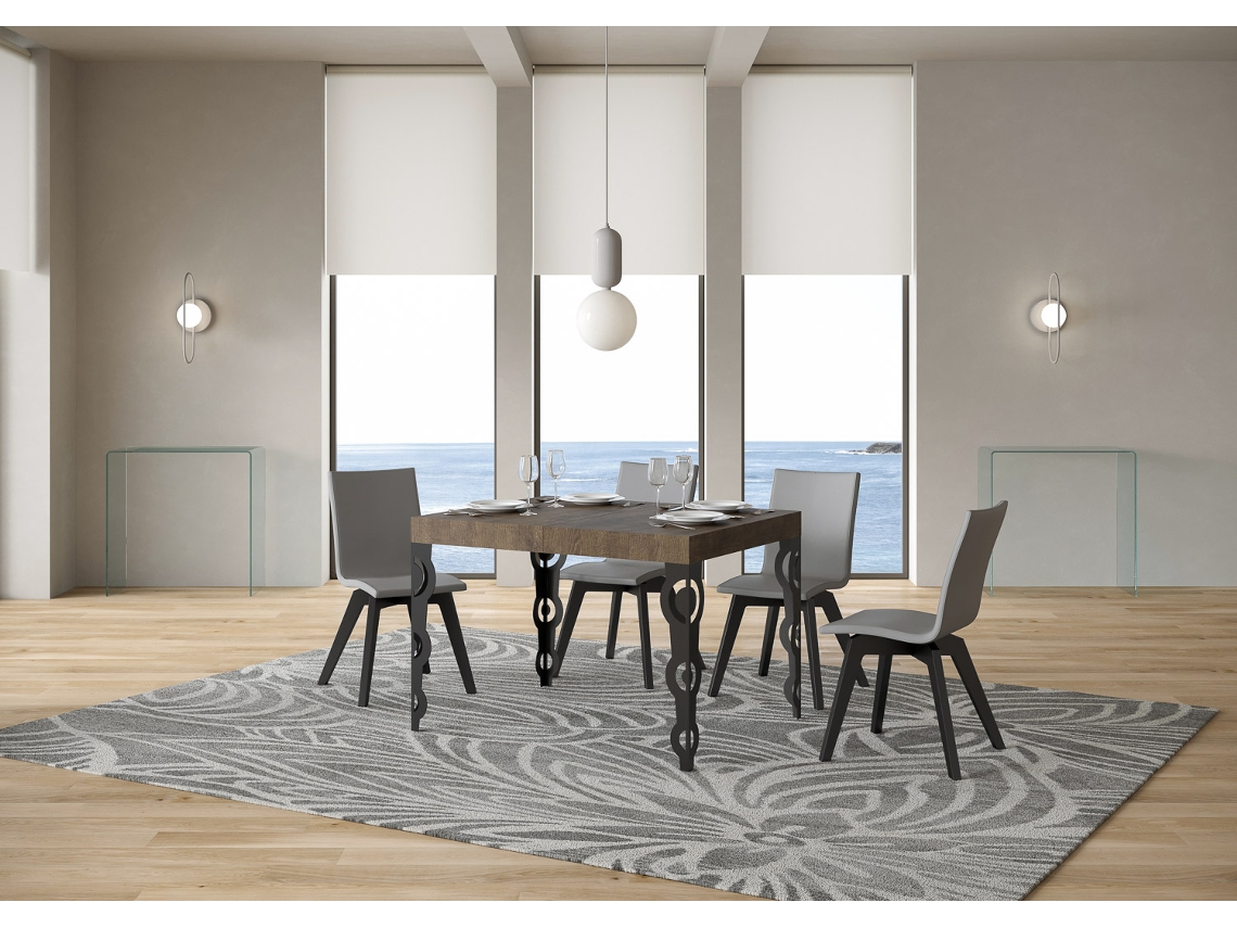 Mesa de Jantar Extensível 70X110/194 Cm Karamay Nogueira Quadro Antracite
