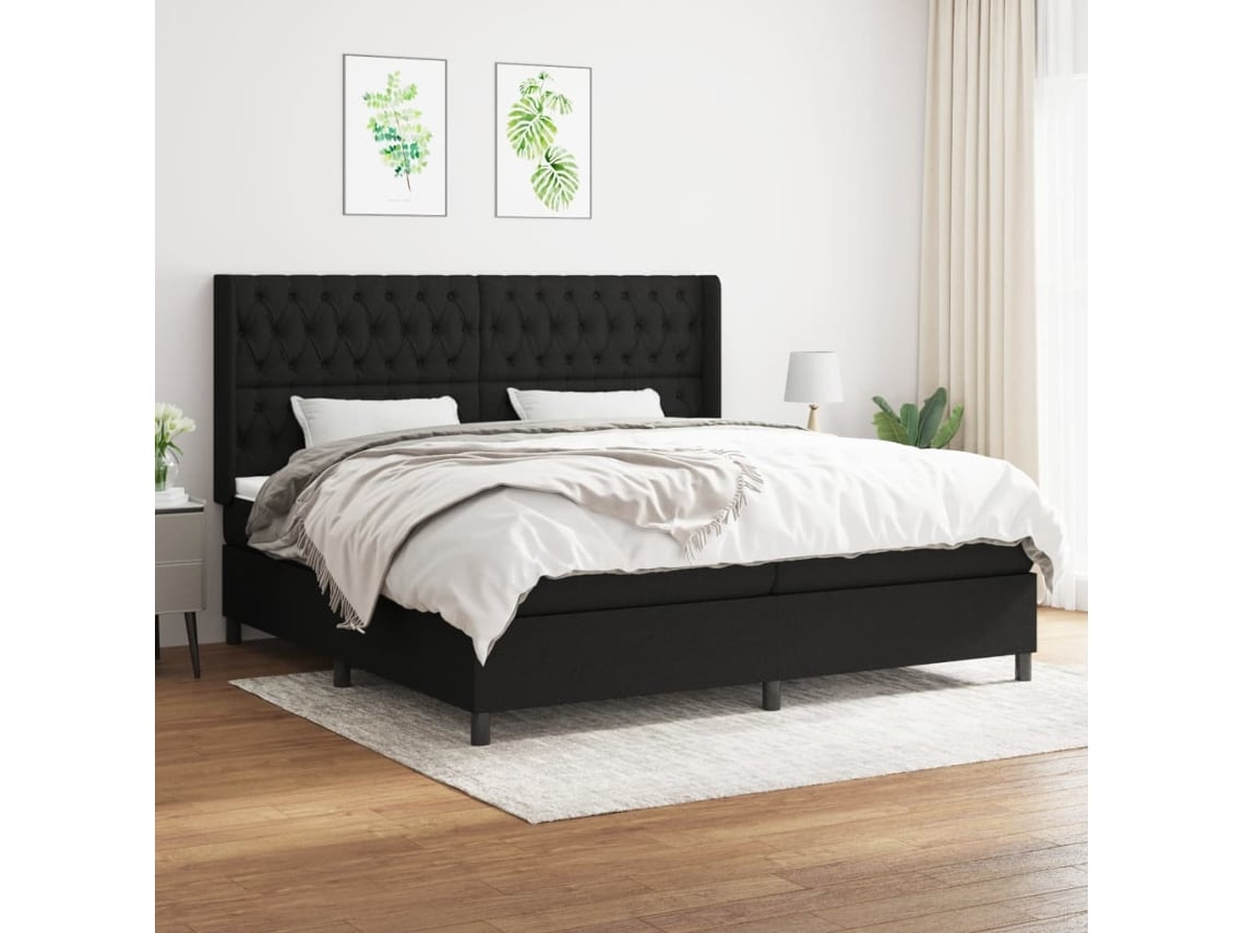 Cama Box Spring VIDAXL (Preto - Tecido - 203 x 203 x 128 cm)