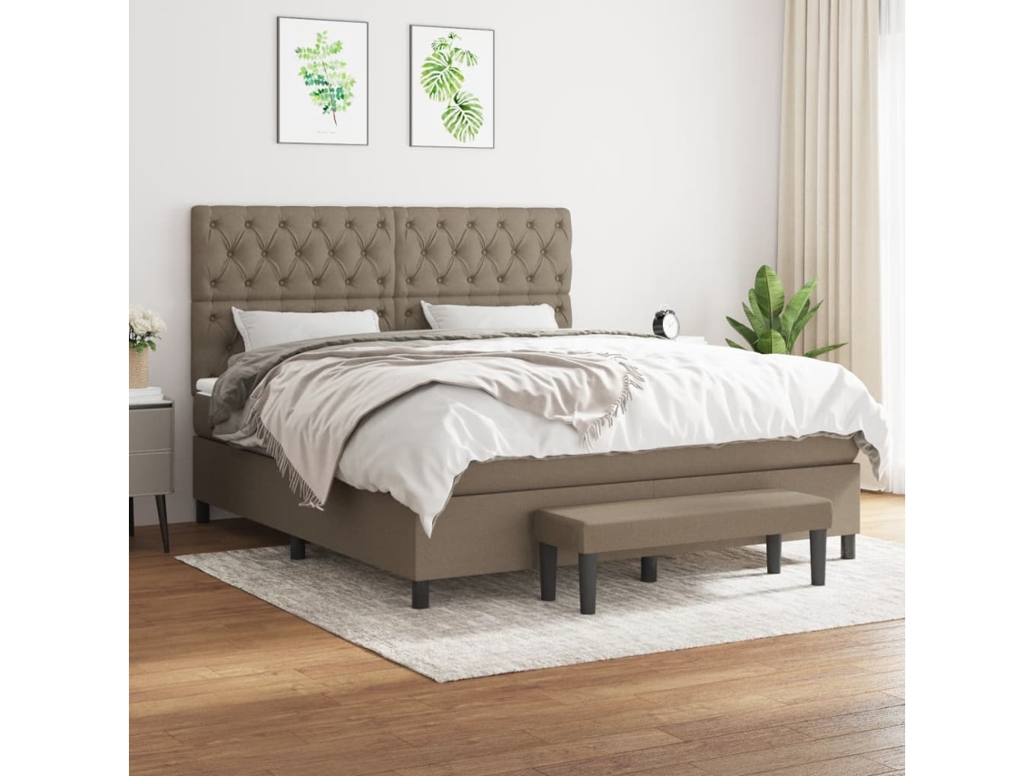 vidaXL Cama com molas/colchão 160x200 cm tecido castanho-acinzentado