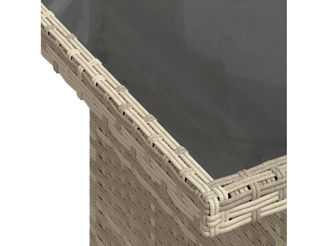 Mesa Jardim com Tampo de Vidro 100X55X73 Cm Vime Pe Cinza-Claro PANGSHIYUAN