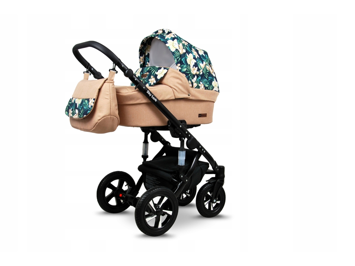 Carrinho de Bebé Multifuncional BABYLUX SKY LARK 4 Em 1 -Creamy Lillies BLACK FRAME - Ajustável e dobrável Construção leve em alumínio - Acessórios