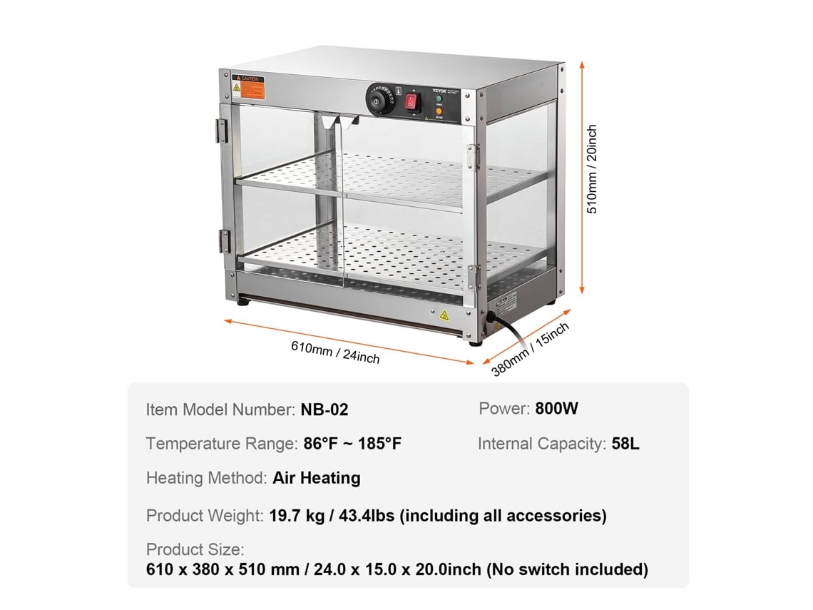 Aquecedor de Alimentos Comercial de 2 Camadas Armário de Bancada para Pizza com Luz VEVOR