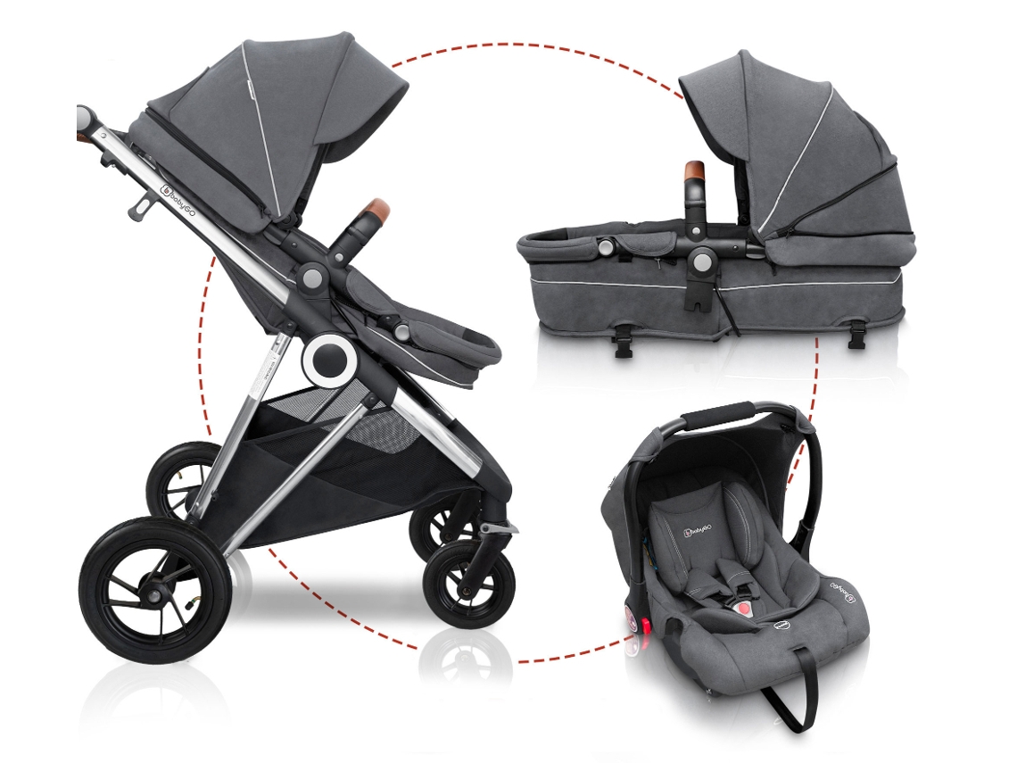 Carrinho De Bebé 3 In 1 Babygo Halime Air Grey (silver Chassi)