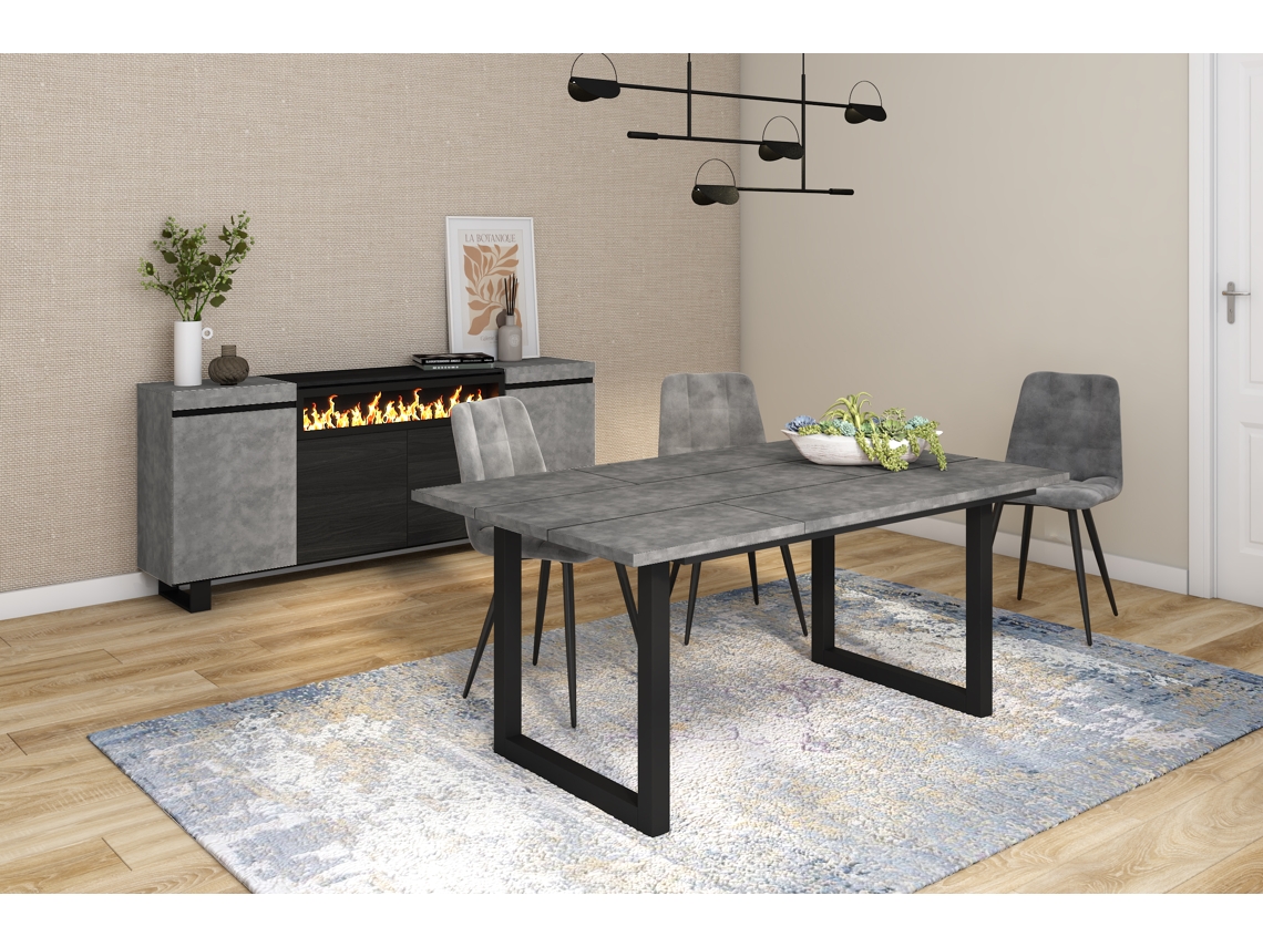 DUERMETE ONLINE Mesa Sala de Jantar Mesa Cozinha 170 para 8 Pessoas Pés de Madeira Estilo Industrial Cimento