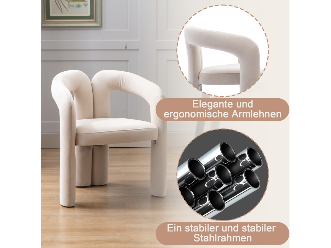 Cadeiras De Jantar Modernas De Veludo, Estilo Elegante, Assento Almofadado, Conjunto De 2 Cadeiras, Cor Bege Haochrymec (64x50.5x71cm)
