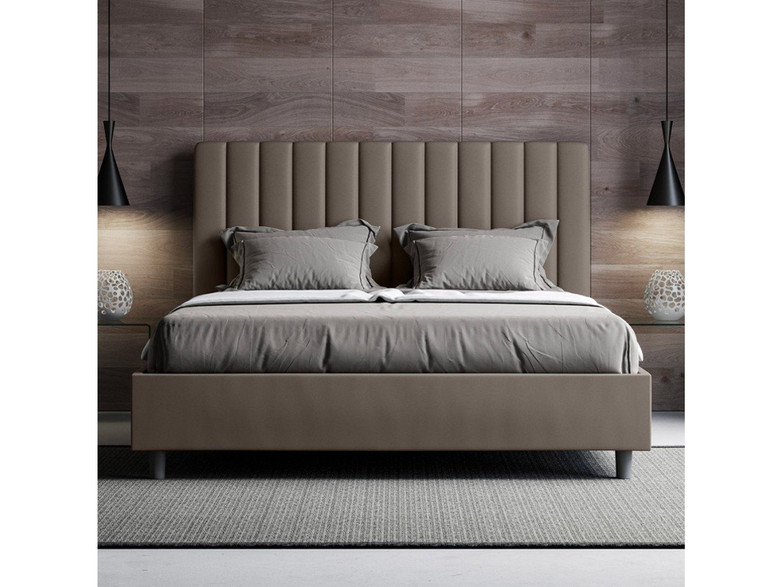 Recipiente de cama de casal 160x190 moderno imitação de couro Agueda M