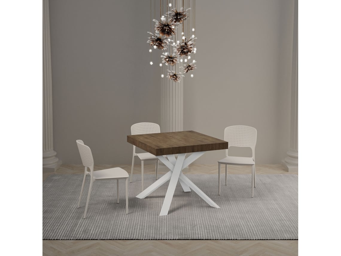 Mesa de Jantar Extensível 90X90/194 Cm Clerk Plano Nogueira Pernas Brancas ITAMOBY