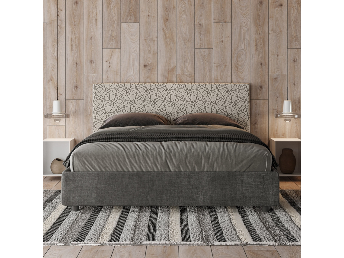 Cama de Casal Queen Size Con Estrado Estofada ArlaITYHOME (160 x 210 cm - Painéis de Melamina e tecido)