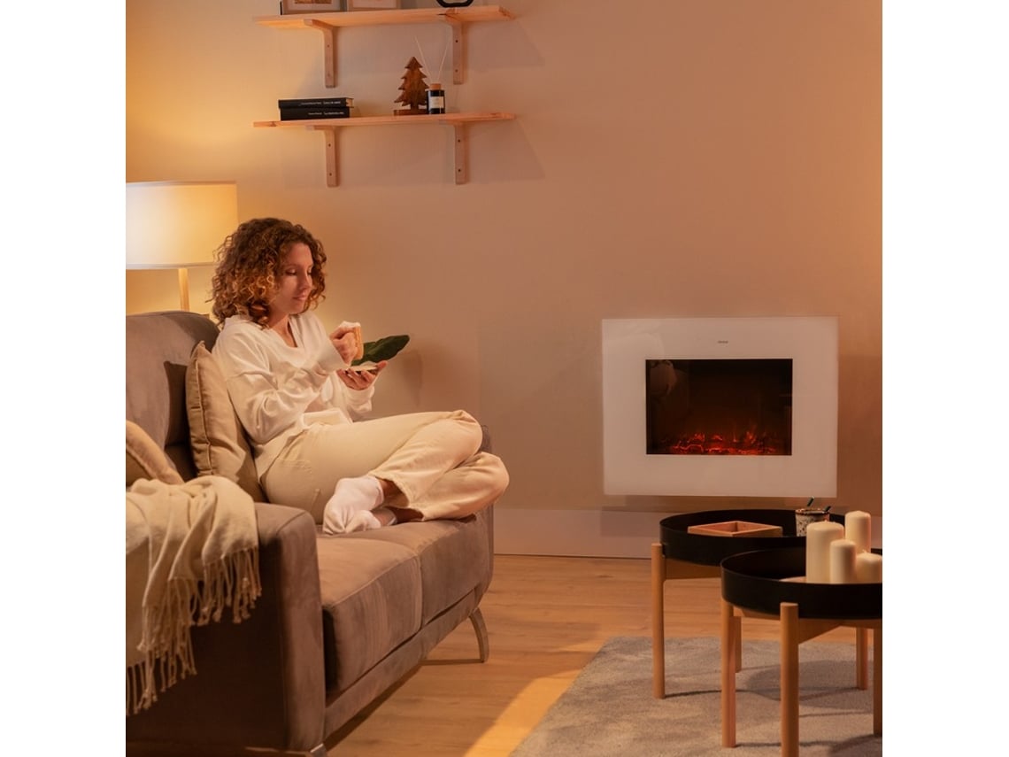 Chaminé Elétrica Decorativa de Parede Cecotec Readywarm 2690 Flames Connected Branco 1000 2000 W