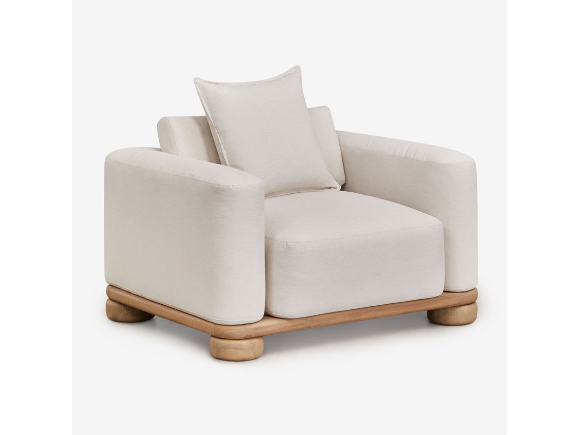 Poltrona De Madeira De Acácia Ioanis Poliéster Marrom Acácia Claro Sklum