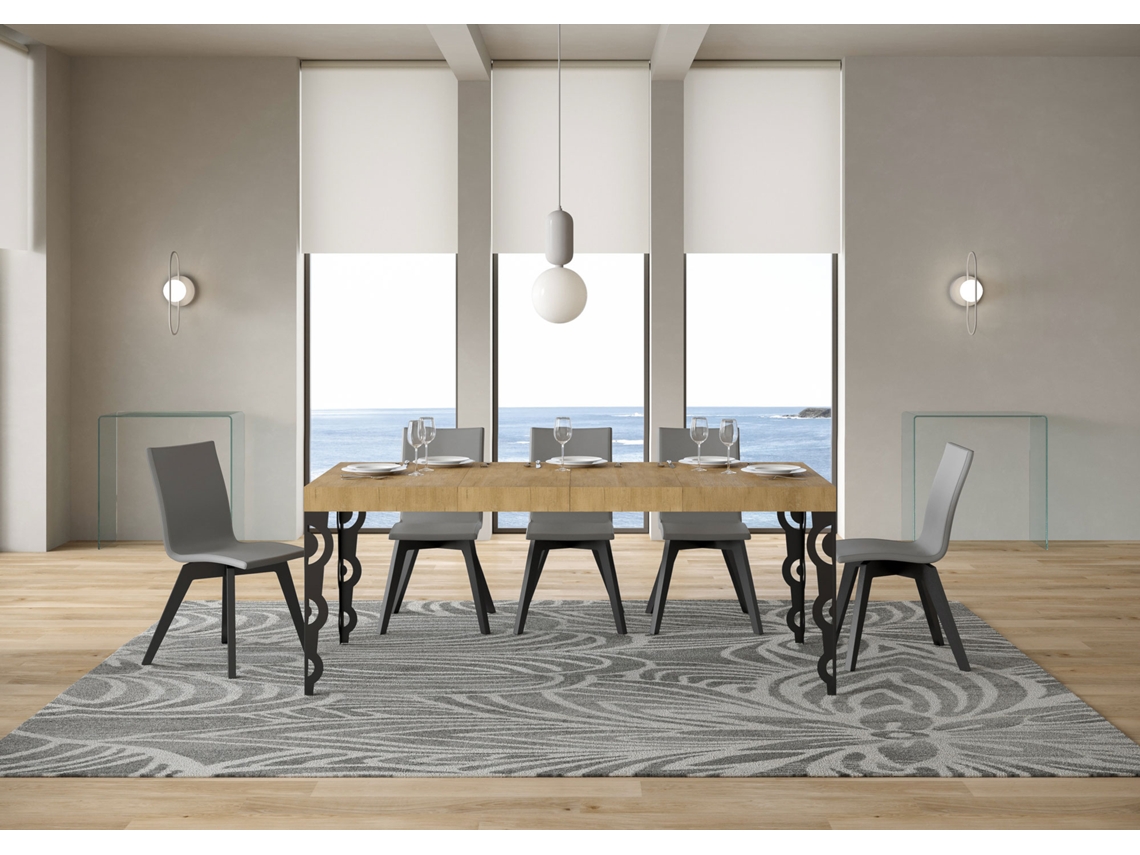 Mesa de Jantar Extensível 90X140/244 Cm Karamay Premium Carvalho Natural Quadro Antracite ITAMOBY