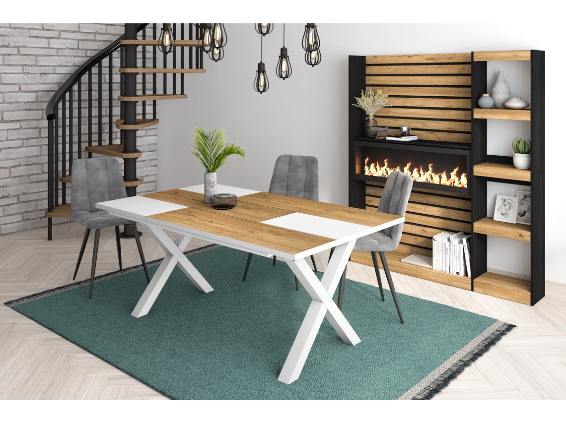 Mesa de Sala de Jantar 8 Pessoas 170 Ideal para Reuniões Familiares Oak e Branco Estilo Industrial DUERMETE ONLINE