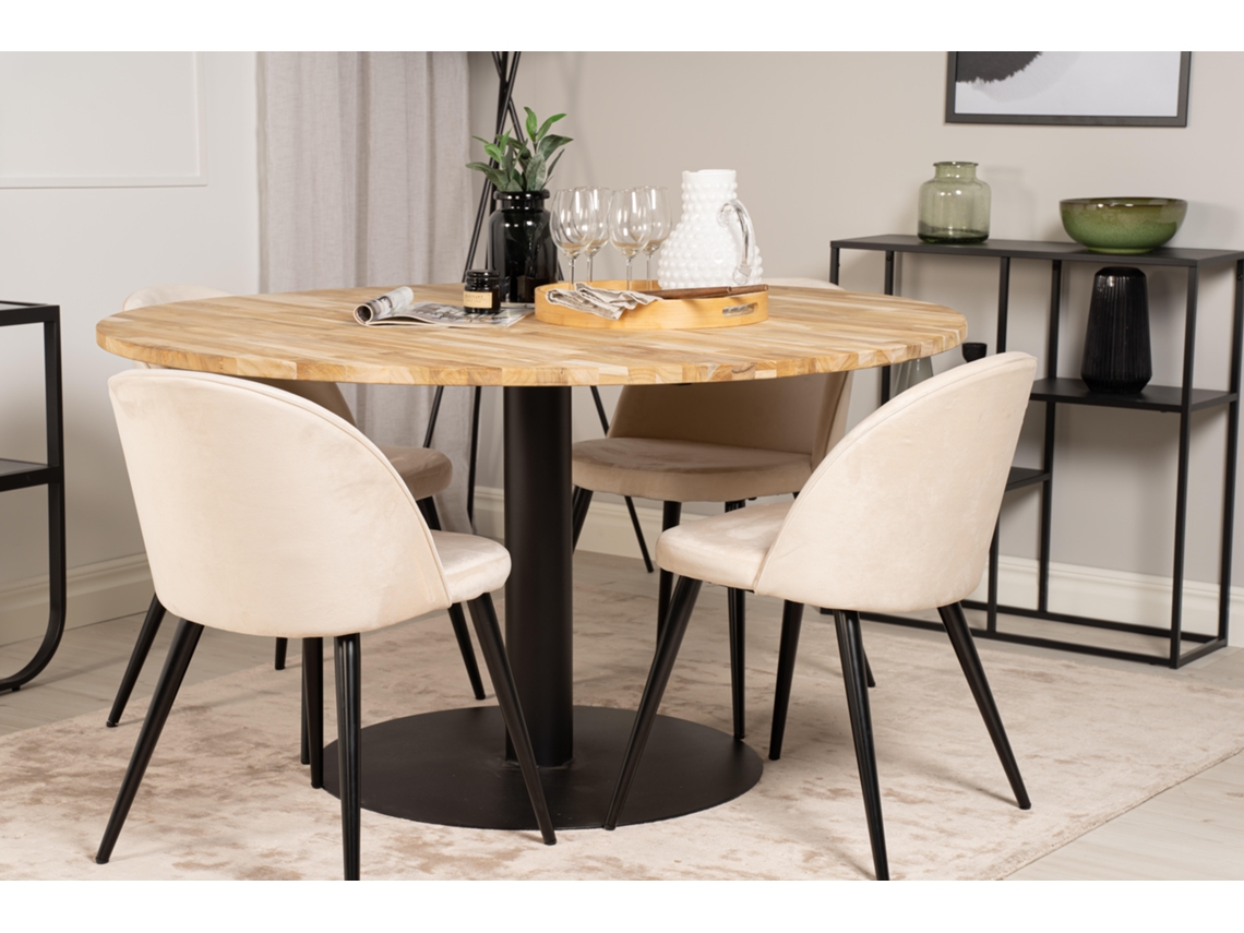 Mesa de Jantar FURNLUX PREMIUM Cirebon Natural Madeira Sólida 140X140X75 Cm