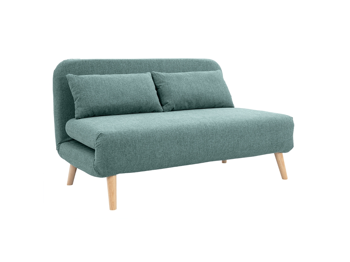 Sofá-cama convertível AMIKO MILIBOO de 2 lugares em tecido verde acinzentado e madeira clara