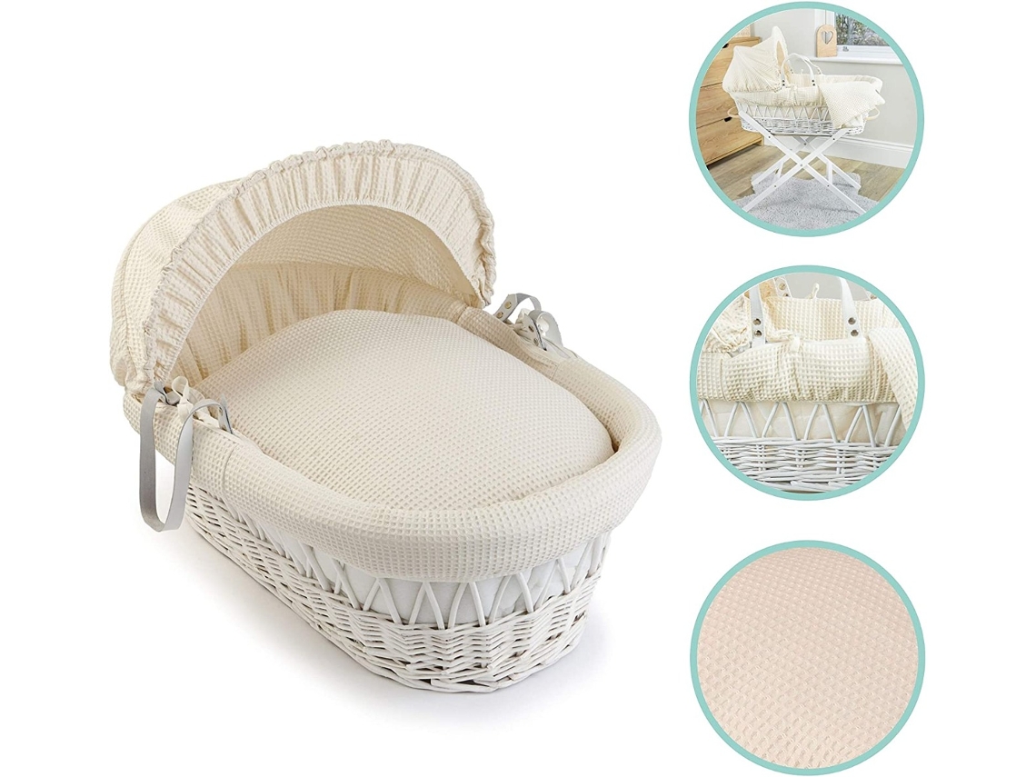 Berço de Vime Branco Waffle na Cor Creme CLAIR DE LUNE