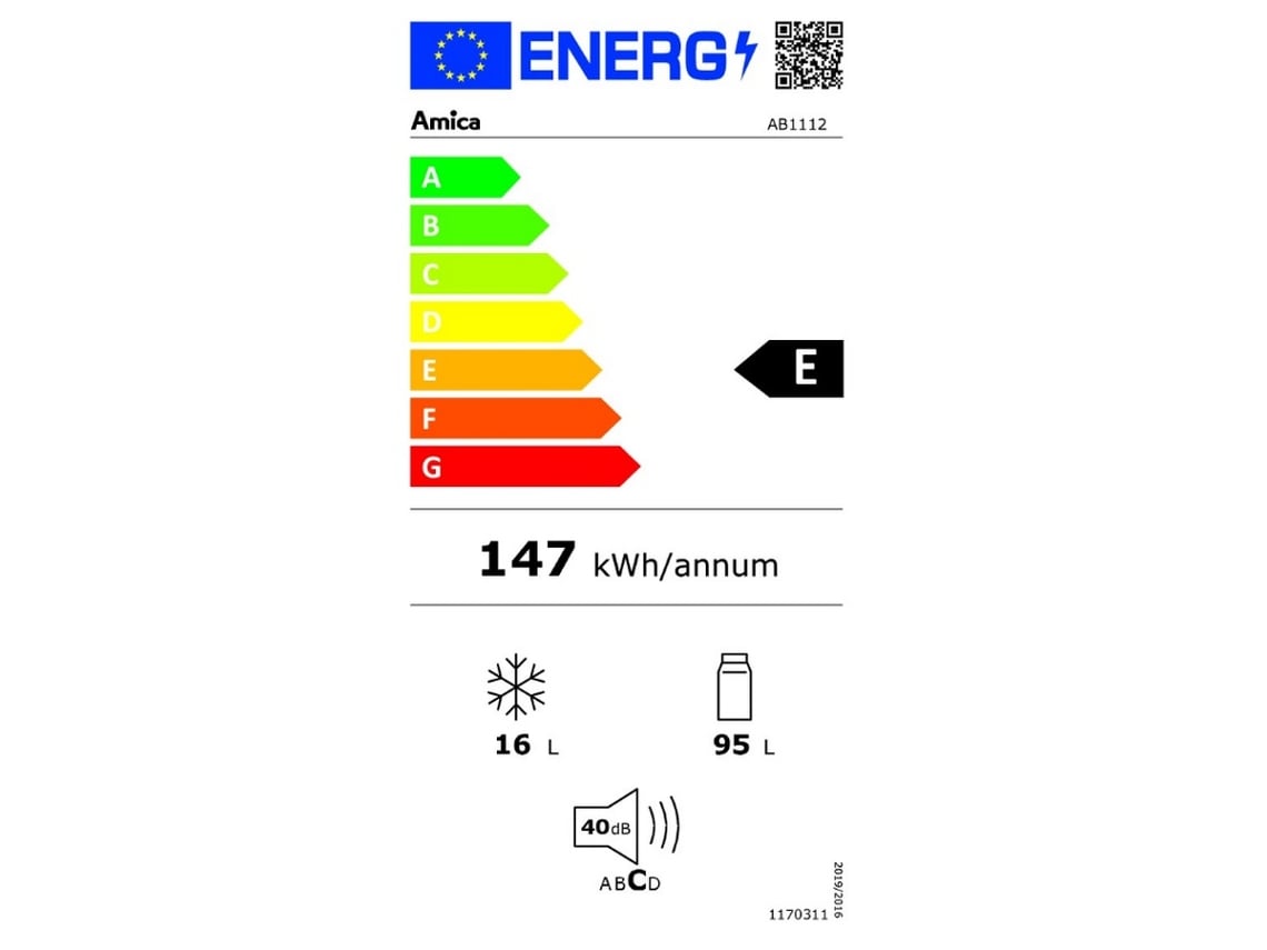 Frigorífico Encastre AMICA AB1112 (59.6 cm - 11 L - Branco)