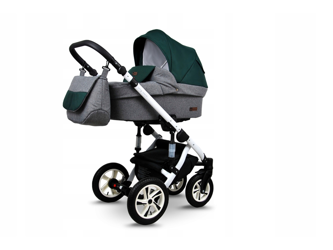 Carrinho de Bebé Multifuncional BABYLUX SKY LARK 4 Em 1 -Grey Flex Green WHITE FRAME - Ajustável e dobrável Construção leve em alumínio - Acessórios