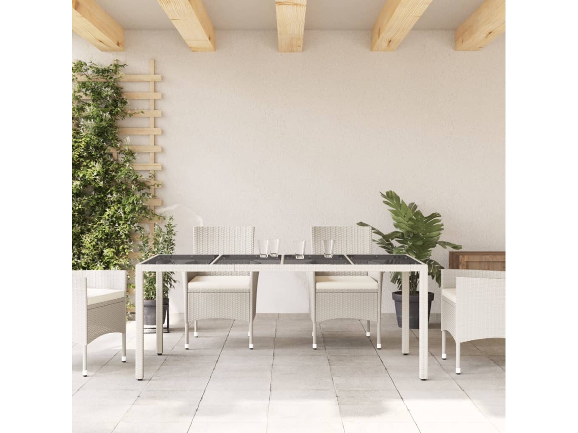 Mesa De Jardim Mesa Para Exterior Com Tampo De Vidro 190x90x75 Cm Vime Pe Branco Lovely Home