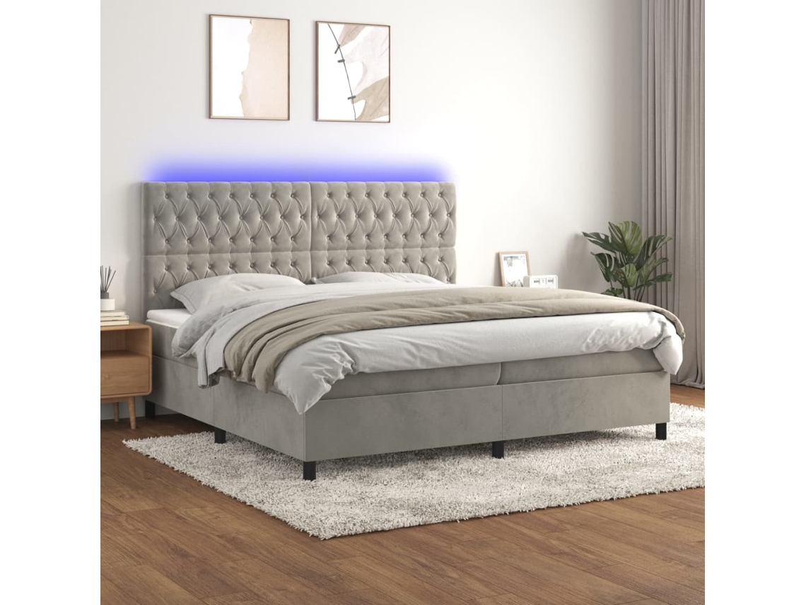Cama Box Spring VIDAXL (Cinzento - Veludo - 203 x 200 x 128 cm)