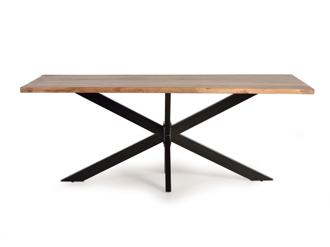 Mesa de Jantar em Madeira Acácia Natural e Pernas de Metal Preto Castanho GINER Y COLOMER 76x90x180