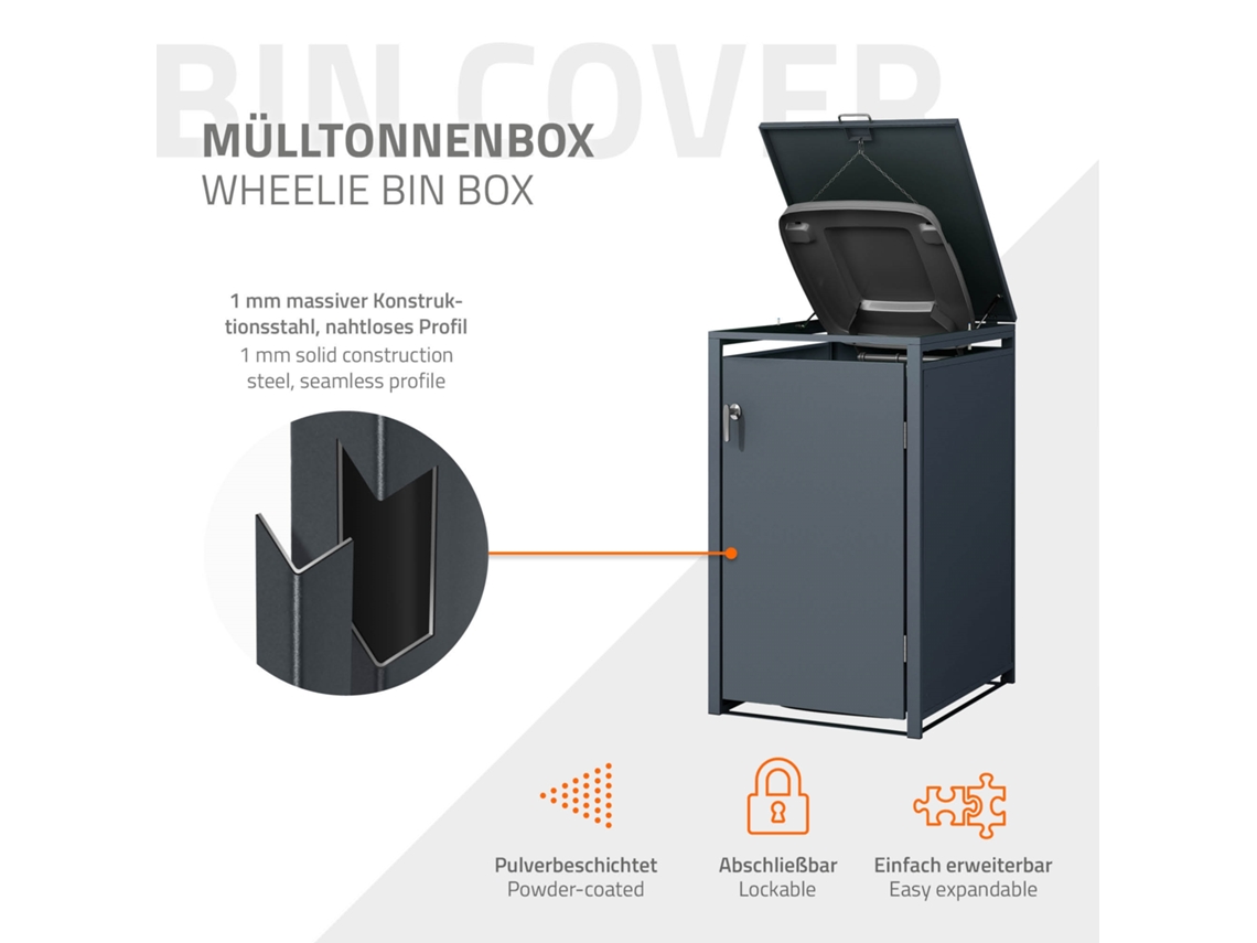 Contentor do lixo exterior ML-Design para 3 caixotes 240L antracite com tampa e 3 portas