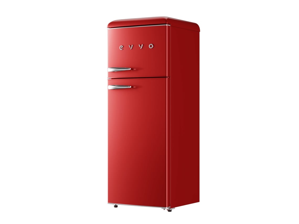 Geladeira Evvo 2 Portas F45 Retro Red, Geladeira 170 Litros, Freezer 45 Litros, Design Vintage, Gaveta Crisper Zone, Sem Gás Cfc, Silenciosa, Vermelha