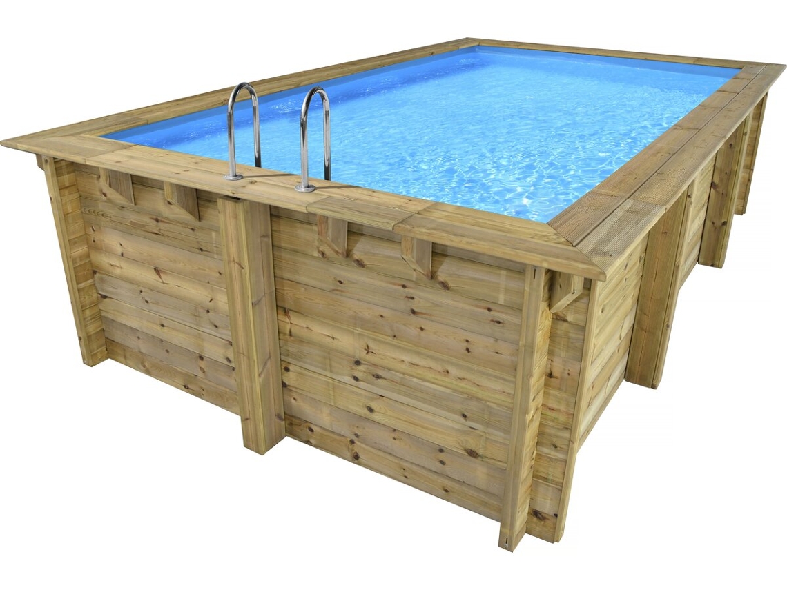 Piscina Retangular Em Madeira Aruba 140 5,00 X 3,00 X 1,38 M Mini Bomba De Calor De 3,5 Kw Metal Cinza Habitat Et Jardin