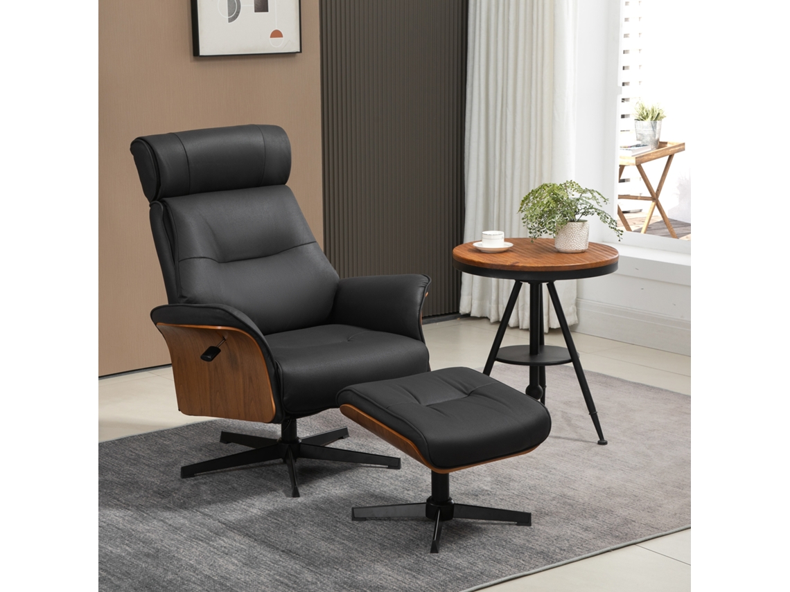 Poltrona Relax Reclinável Tecido de Microfibra (100% Poliéster), Aço, Madeira Curvada e Espuma cor Negro HOMCOM