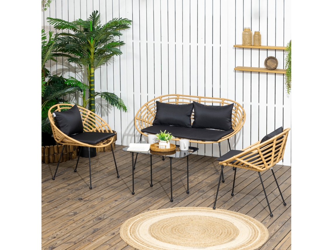 Conjunto De Móveis De Jardim Resina Pe, Poliéster E Aço Cor Bicolor 125x64x75 Cm Outsunny