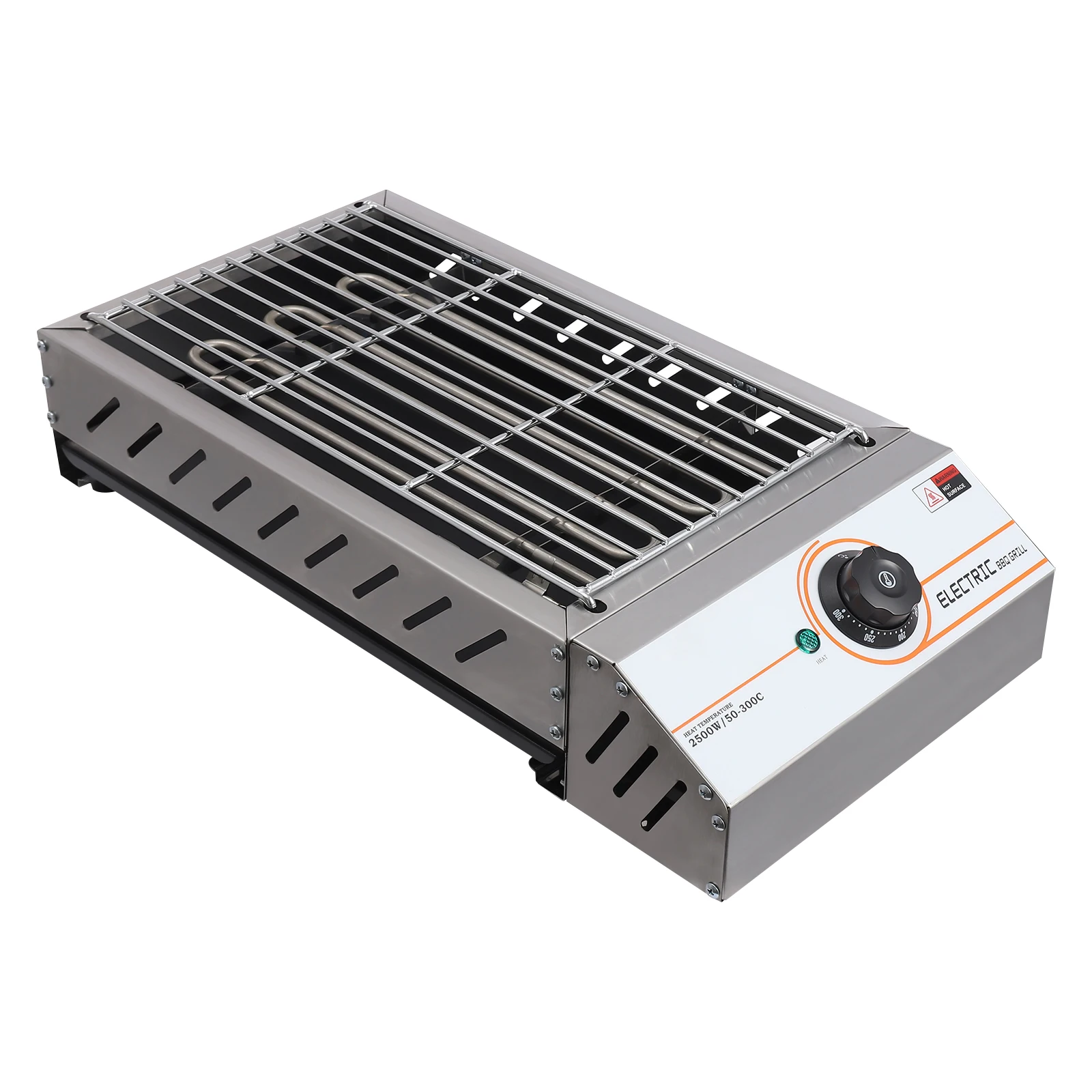 Churrasqueira Elétrica Portátil, Temperatura Ajustável, Superfície De Cozinha Antiaderente, Aço Inoxidável, Prata Oem