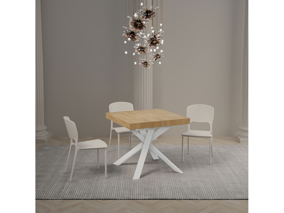 Mesa de Jantar Extensível 90X90/194 Cm Clerk Premium Plano Carvalho Natural Pernas Brancas ITAMOBY