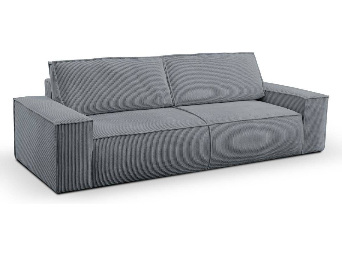 Sofá Cama Amelia VENTE-UNIQUE (Cinzento - Tecido e Veludo - 257x102x85 cm/Dimensões da cama: 120 – 139 cm)