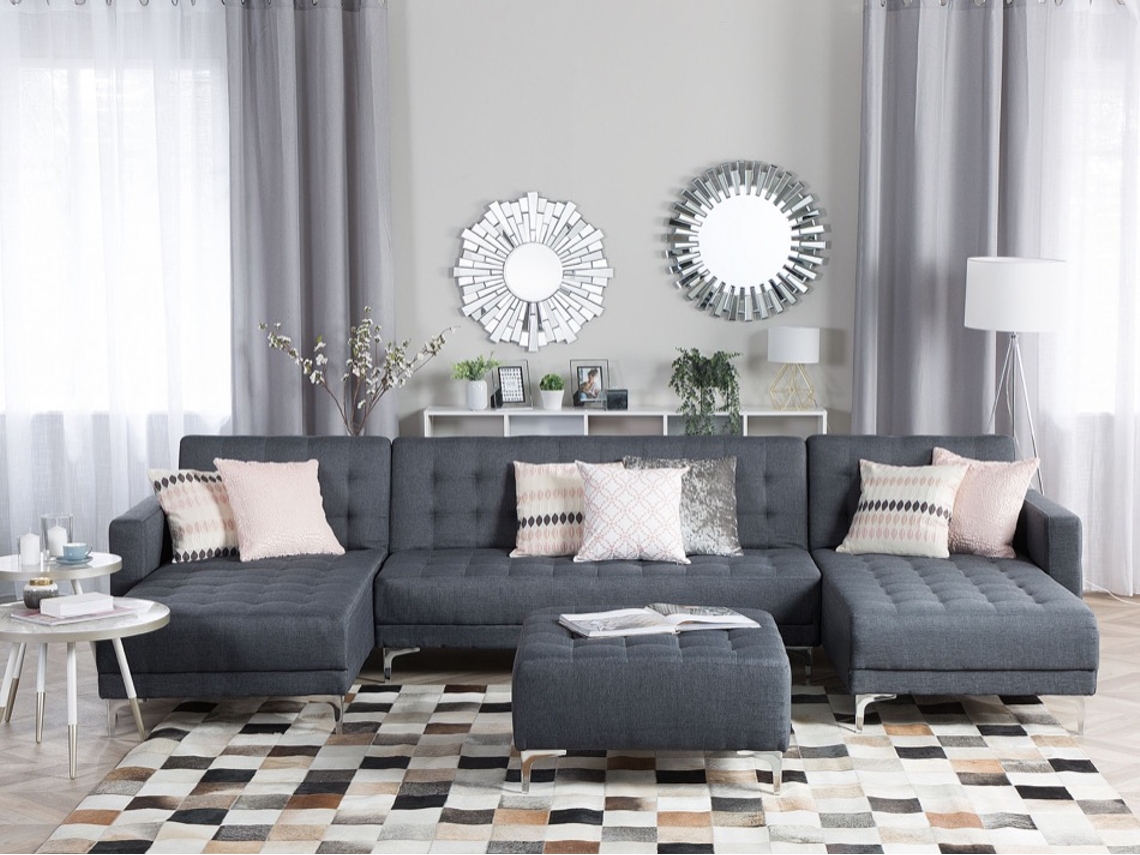 Sofá-cama modular em forma de U BELIANI Aberdeen de Poliéster Cinzento 348x168x83