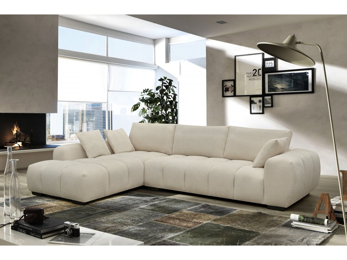 Sofá de canto 3 lugares em tecido bege Monceau HABITAT ET JARDIN (5 cm 307 x 207 x 82 cm)