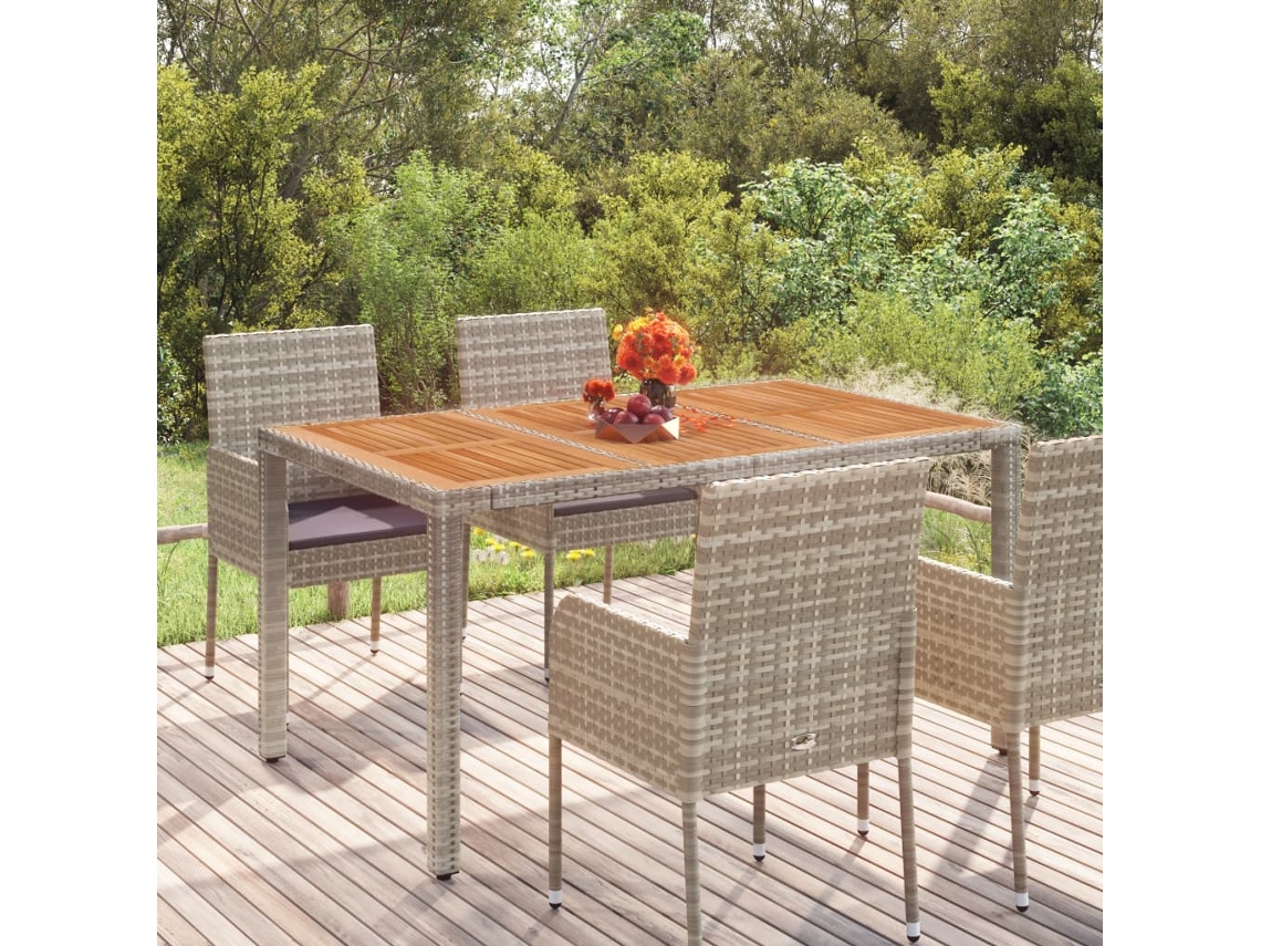 Mesa de jardim com tampo de madeira VIDAXL Cinzeto Rattan / Vime (150x90x75 cm)