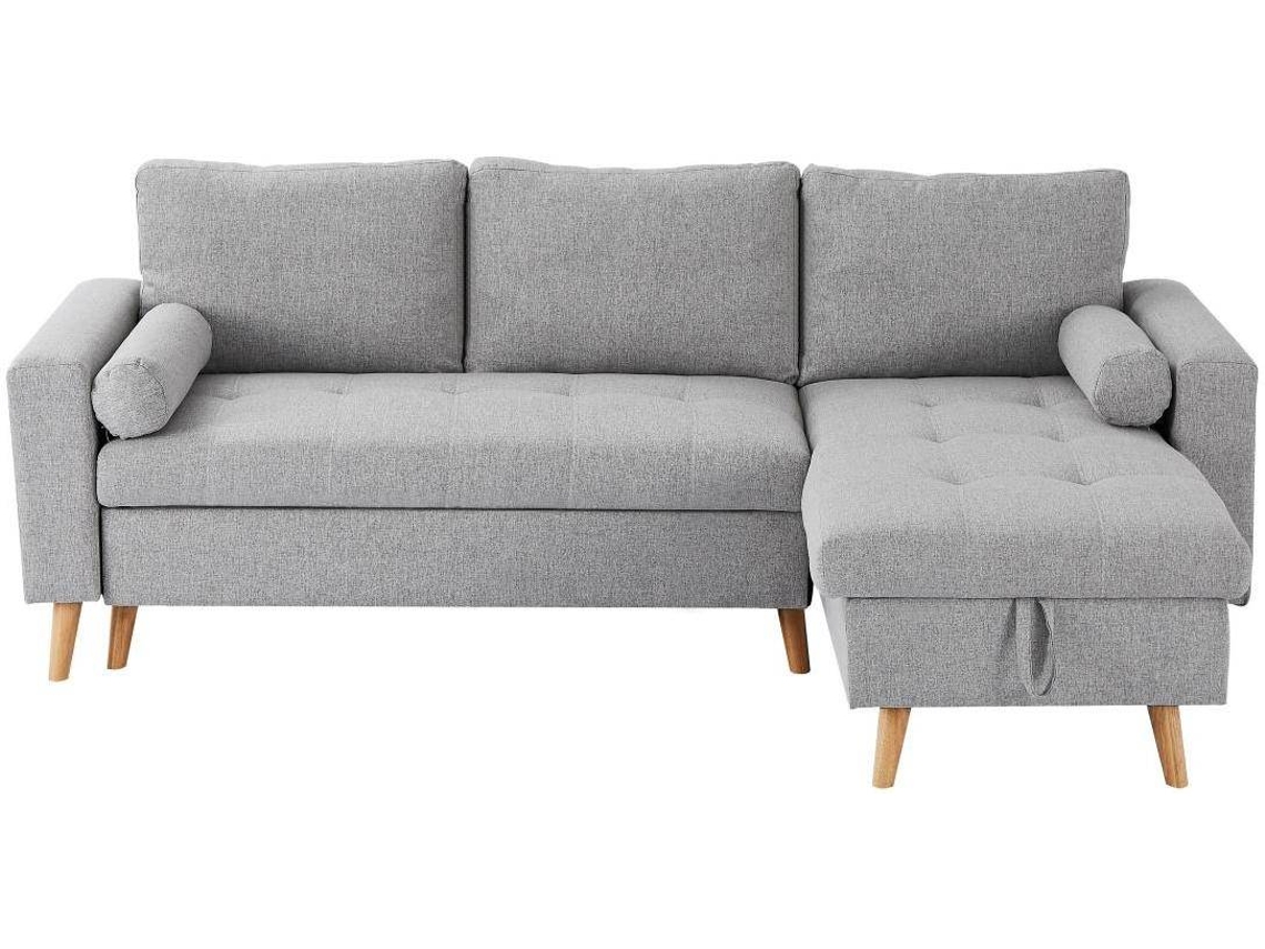 Sofá Cama Kori VENTE-UNIQUE (Cinzento Claro - Tecido e Veludo - 225x146x88 cm/Dimensões da cama: 100-119 cm)