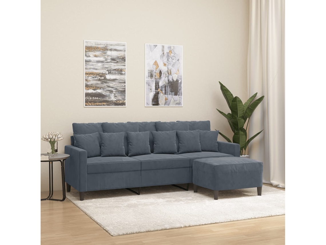 Sofá de 3 Lugares com Apoio de Pés VIDAXL Veludo Cinza-Escuro 198 X 77 X 80 Cm
