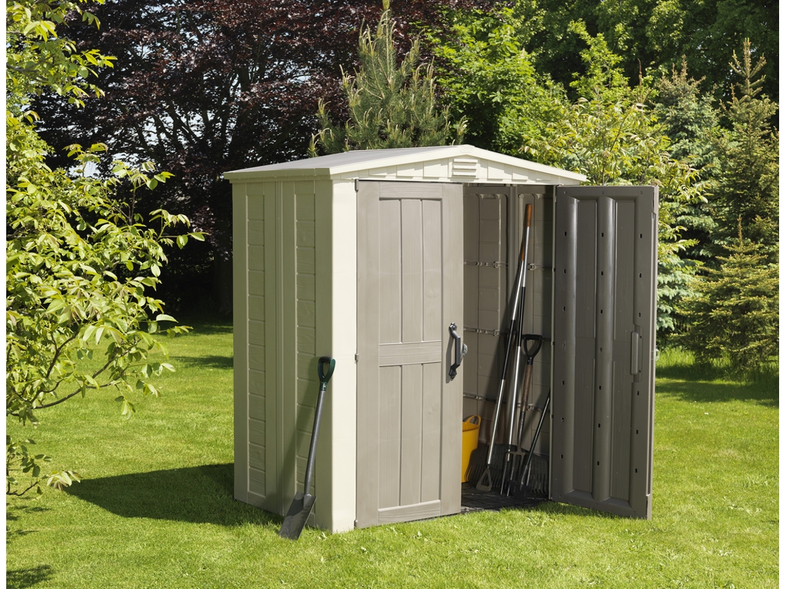 KETER Casa de Jardim FACTOR 6X3 ao ar livre abrigo de armazenamento exterior organização aço metal resina madeira 178x114x208 WxDxH cm