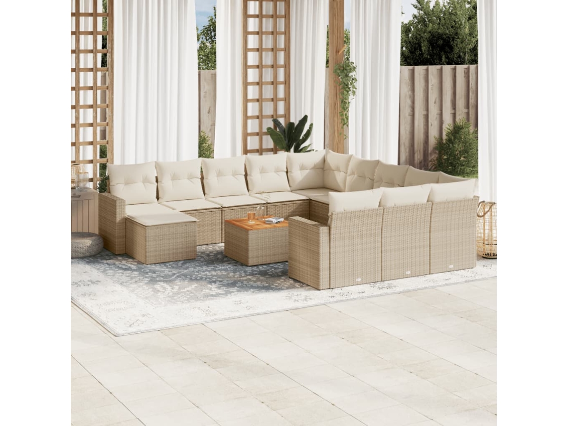 Conjunto 13 de sofás p/ jardim com almofadões VIDAXL vime PE bege